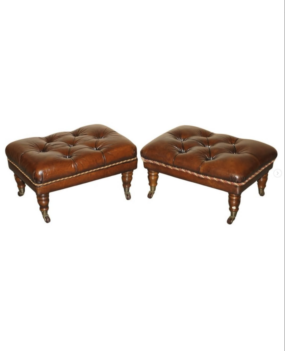 Pair of tufted leather footstools