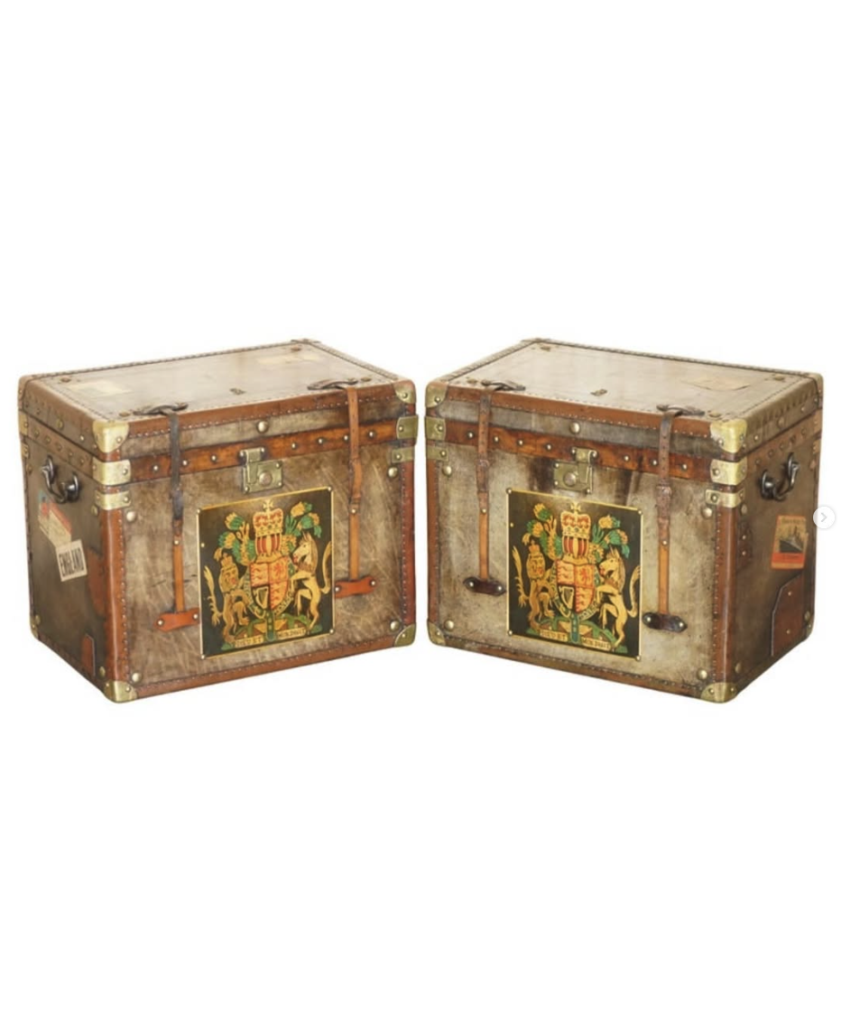 Pair of royal coat-of-arms trunks